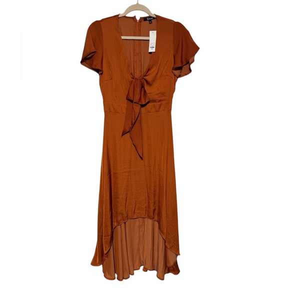 Teixxi Francesca’s NWT Burnt Orange Satin High Low Dress Medium Wedding Formal - Picture 1 of 5